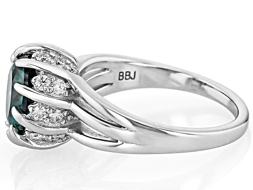 MOISSANITE FIRE® & GREEN MOISSANITE    3.16CTW ROUND PLATINEVE® RING - Size 8