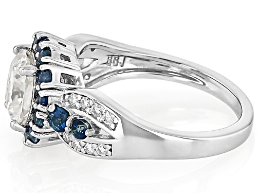 MOISSANITE FIRE® 1.86CTW DEW AND BLUE SAPPHIRE PLATINEVE® RING - Size 9