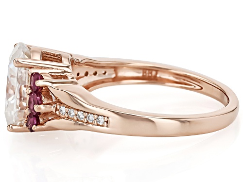 MOISSANITE FIRE® 3.10CTW DEW AND RHODOLITE 14K ROSE GOLD OVER SILVER RING - Size 9
