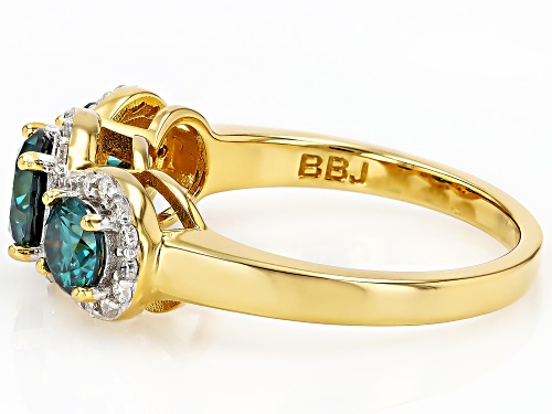 MOISSANITE FIRE® AND GREEN MOISSANITE 1.85CTW DEW 14K YELLOW GOLD OVER SILVER RING - Size 8