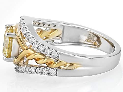 MOISSANITE FIRE® AND YELLOW MOISSANITE 1.56CTW DEW ROUND BRILLIANT PLATINEVE® TWO TONE RING - Size 10