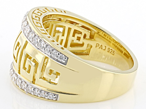 MOISSANITE FIRE® .66CTW DEW ROUND BRILLIANT 14K YELLOW GOLD OVER SILVER GREEK KEY RING - Size 5