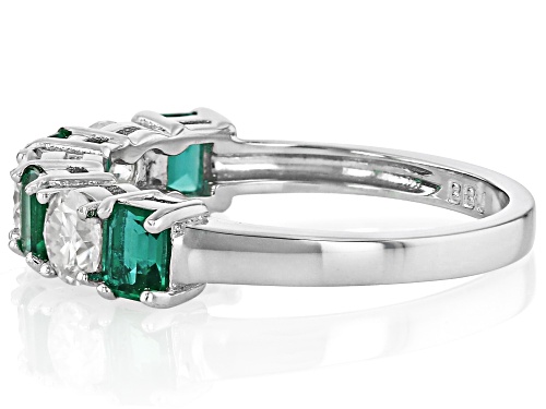 MOISSANITE FIRE® AND LAB CREATED EMERALD .69CTW DEW PLATINEVE® RING - Size 6