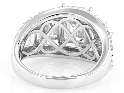 MOISSANITE FIRE® 5.12CTW DEW EMERALD CUT AND ROUND BRILLIANT PLATINEVE® RING - Size 5
