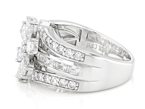 MOISSANITE FIRE® 1.79CTW DEW ROUND BRILLIANT, PEAR SHAPE AND BAGUETTE PLATINEVE® RING - Size 7