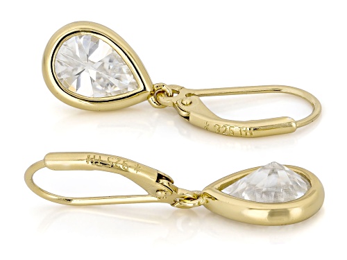 MOISSANITE FIRE® 4.20CTW DEW PEAR SHAPE  14K YELLOW GOLD OVER SILVER EARRINGS