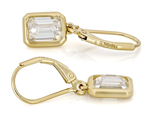 MOISSANITE FIRE® 3.50CTW DEW EMERALD CUT 14K YELLOW GOLD OVER SILVER EARRINGS