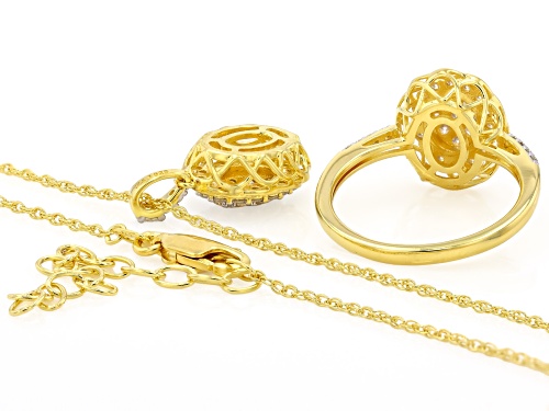 MOISSANITE FIRE® 1.74CTW DEW 14K YELLOW GOLD OVER SILVER EARRINGS, RING, PENDANT AND CHAIN SET