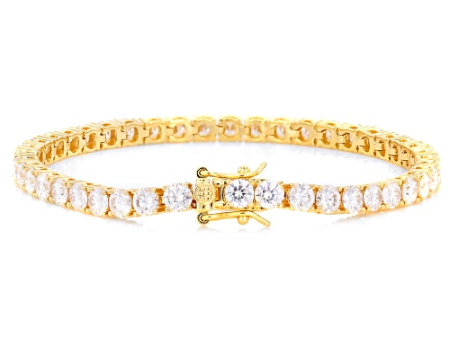 MOISSANITE FIRE® 9.89CTW DEW ROUND BRILLIANT 14K YELLOW GOLD OVER SILVER TENNIS BRACELET - Size 8