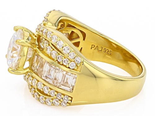 MOISSANITE FIRE® 3.64CTW DEW ROUND AND BAGUETTE 14K YELLOW GOLD OVER SILVER RING - Size 6