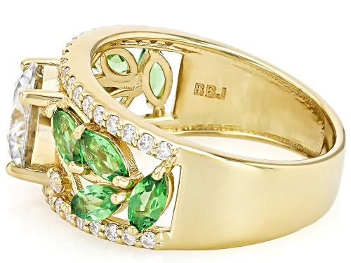 MOISSANITE FIRE® 2.32CTW DEW AND TSAVORITE 14K YELLOW GOLD OVER SILVER RING - Size 10