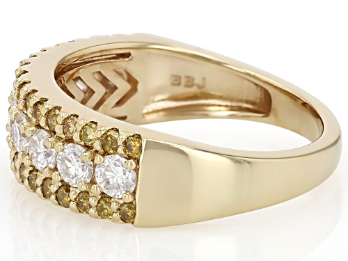 MOISSANITE FIRE® .90CTW DEW AND .49CTW YELLOW DIAMOND 14K YELLOW GOLD OVER SILVER RING - Size 10