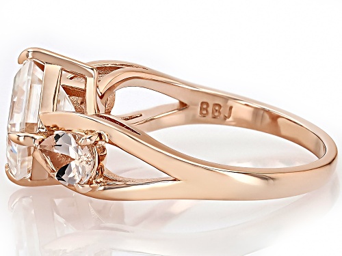 MOISSANITE FIRE® 2.96CT DEW ASSCHER CUT AND MORGANITE 14K ROSE GOLD OVER SILVER RING - Size 8