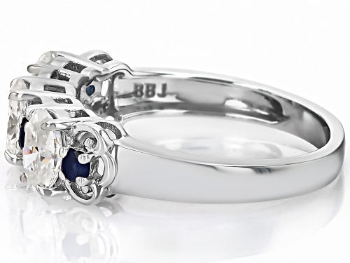 MOISSANITE FIRE® 1.50CTW DEW OVAL WITH  ROUND BLUE SAPPHIRE PLATINEVE® RING - Size 8
