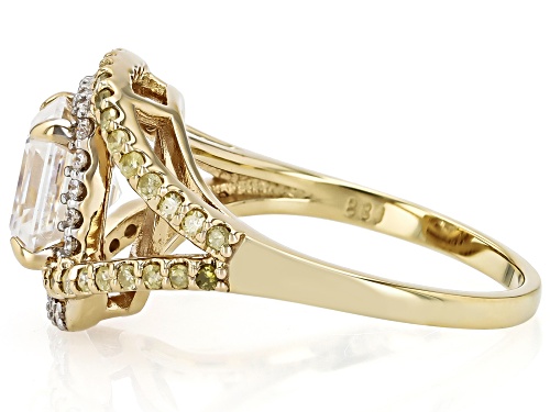 MOISSANITE FIRE® 2.16CTW DEW AND .21CTW NATURAL YELLOW DIAMOND 14K YELLOW GOLD OVER SILVER RING - Size 7