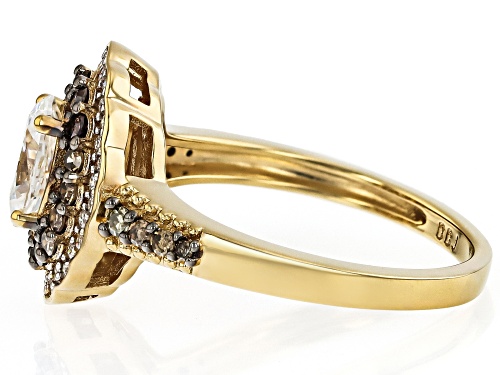 MOISSANITE FIRE® 1.22CTW DEW AND .32CTW CHAMPAGNE DIAMOND 14K YELLOW GOLD OVER SILVER RING - Size 8