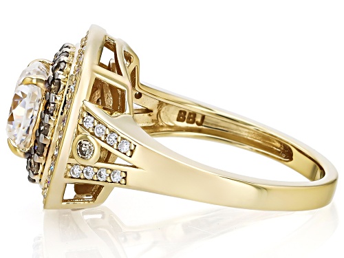 MOISSANITE FIRE® 2.18CTW DEW AND .33CTW CHAMPAGNE DIAMOND 14K YELLOW GOLD OVER SILVER RING - Size 7