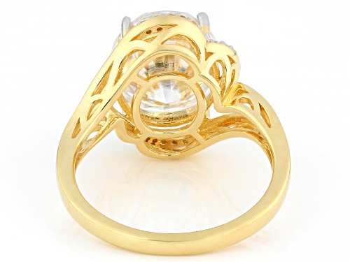 MOISSANITE FIRE® 6.06CTW DEW OVAL AND ROUND 14K YELLOW GOLD OVER SILVER RING - Size 9