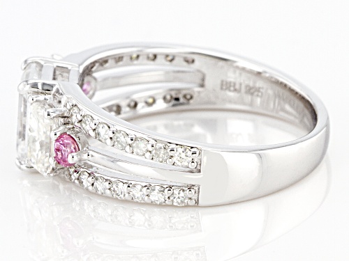 MOISSANITE FIRE(R) 1.95CTW DEW AND PINK SAPPHIRE PLATINEVE(R) RING - Size 9