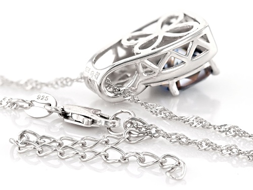 MOISSANITE FIRE(R) & BLUE MOISSANITE 2.49CTW DEW CUSHION CUT & ROUND PLATINEVE(R) PENDANT & CHAIN