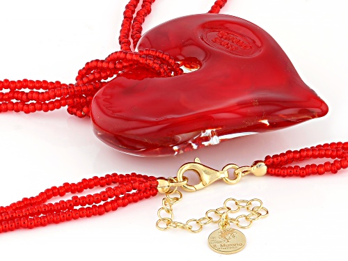 Il Murano di Francesca Red Murano Glass Multi-Strand 18k Gold Over Sterling Silver Heart Pendant - Size 18