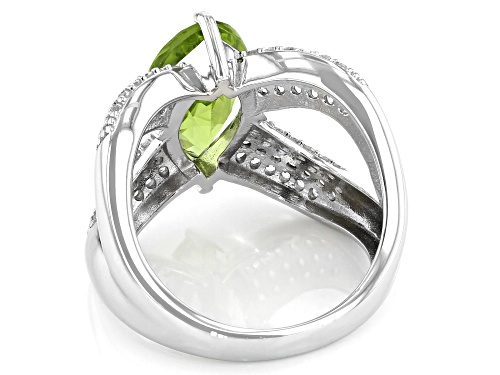 3.65CT MARQUISE MANCHURIAN PERIDOT(TM) WITH .52CTW ROUND WHITE ZIRCON RHODIUM OVER SILVER RING - Size 9