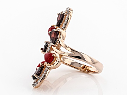 6x4mm Red Coral, 1.65ctw Vermelho Garnet™ and .36ctw White Zircon 18k Rose Gold Over Silver Ring - Size 8
