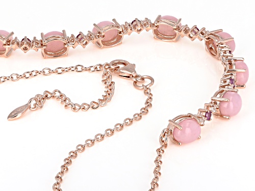 8x6mm Peruvian Pink Opal, .94ctw Rhodolite & .71ctw White Topaz 18k Rose Gold Over Silver Necklace - Size 20