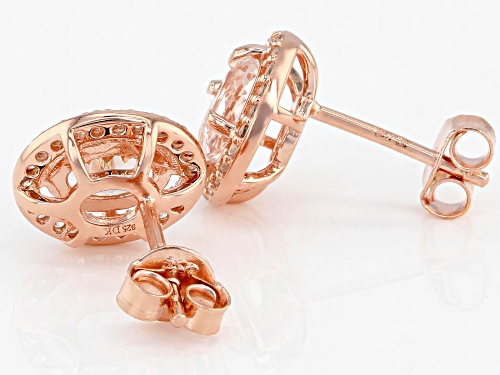 1.19ctw Oval Morganite With .32ctw White Zircon 18k Rose Gold Over Sterling Silver Halo Earrings