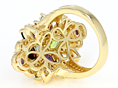 4.69ctw Mixed Shape Multi-Gemstone 18k Yellow Gold Over Sterling Silver Cluster Ring - Size 6