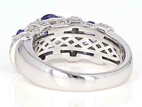 1.83CTW OVAL TANZANITE WITH .62CTW WHITE ZIRCON RHODIUM OVER SILVER 3-STONE BAND RING - Size 7