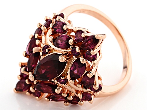 4.21ctw Marquise & Round Raspberry Color Rhodolite 18k Rose Gold Over Sterling Silver Ring - Size 8
