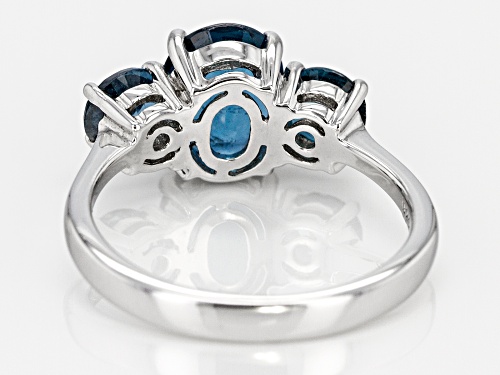 3.01ctw Round and Oval Teal Chromium Kyanite Rhodium Over Sterling Silver 3-Stone Ring. - Size 7
