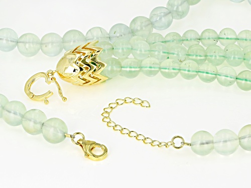 8mm Round Prehnite Bead Necklace with 6mm Prehnite Bead Tassel Enhancer, 18K Gold over Silver - Size 24
