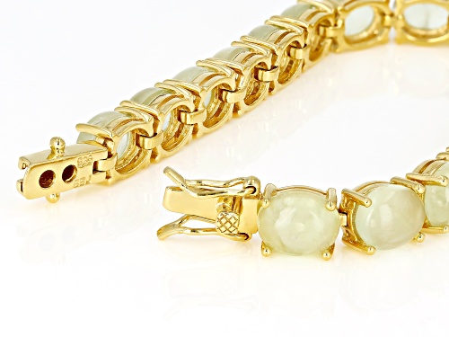 10x8mm oval prehnite cabochon 18k yellow gold over sterling silver tennis bracelet. - Size 8