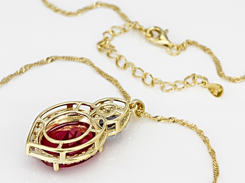 10.91ct Lab Created Ruby & Alexandrite, 1.17ctw Zircon 18k Gold Over Silver Pendant W/ Chain