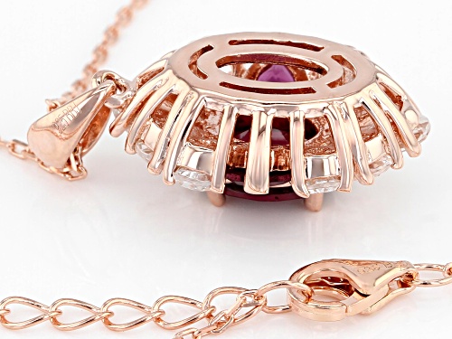 1.76CTW RASPBERRY COLOR RHODOLITE & 1.58CTW WHITE TOPAZ 18K ROSE GOLD OVER SILVER PENDANT WITH CHAIN