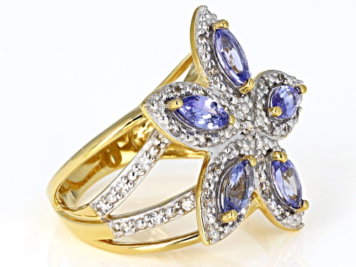 .98ctw Marquise Tanzanite with .32ctw Round White Zircon 18k Gold Over Sterling Silver Ring - Size 7