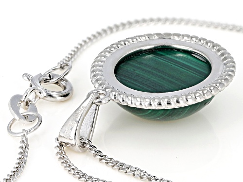 14mm Round Cabochon Malachite Sterling Silver Solitaire Pendant With Chain