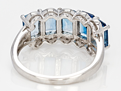 2.78ctw Emerald Cut London blue topaz& .06ctw Zircon Rhodium Over Silver Band Ring - Size 8