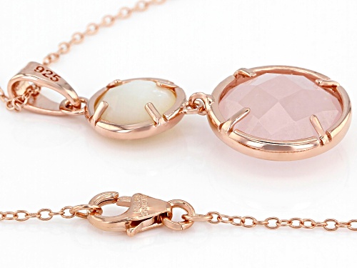 12mm Round Rose Quartz & 8mm Mother-of-Pearl 18k Rose Gold Over Silver 2-stone Pendant W/ Chain