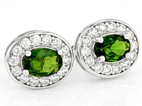 1.61ctw oval Russian chrome diopside with 1.00ctw round white zircon rhodium over silver earrings