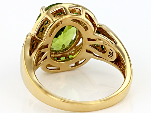 3.57CT OVAL MANCHURIAN PERIDOT(TM) WITH .43CTW ROUND CHROME DIOPSIDE 18K GOLD OVER SILVER RING - Size 10