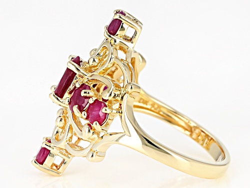 2.19ctw Oval & Round Burmese Ruby, 18k Yellow Gold Over Sterling Silver Ring - Size 8
