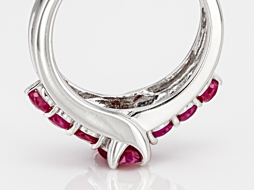 1.71ctw Oval and Round Burmese Ruby Rhodium Over Sterling Silver Ring - Size 8