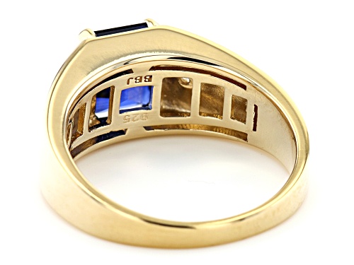1.70ct Lab Blue Sapphire And 0.03ctw White Diamond Accent 18k Yellow Gold Over Silver Men's Ring - Size 12