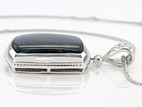 20x15mm Rectangular Cushion Bloodstone Rhodium Over Sterling Silver Men's Pendant With Chain