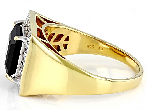 3.48ct Black Spinel And 0.27ctw White Zircon 18k Yellow Gold Over Sterling Silver Men's Ring - Size 12