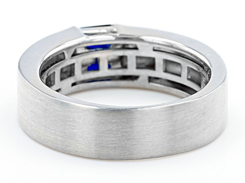 0.65ctw Rectangular Octagonal Lab Blue Sapphire Rhodium Over Silver Men's September Birthstone Ring - Size 12