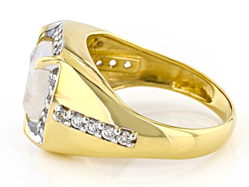 3.10ct Cushion Rainbow Moonstone With 1.63ctw White Zircon 18k Yellow Gold Over Silver Men's Ring - Size 13